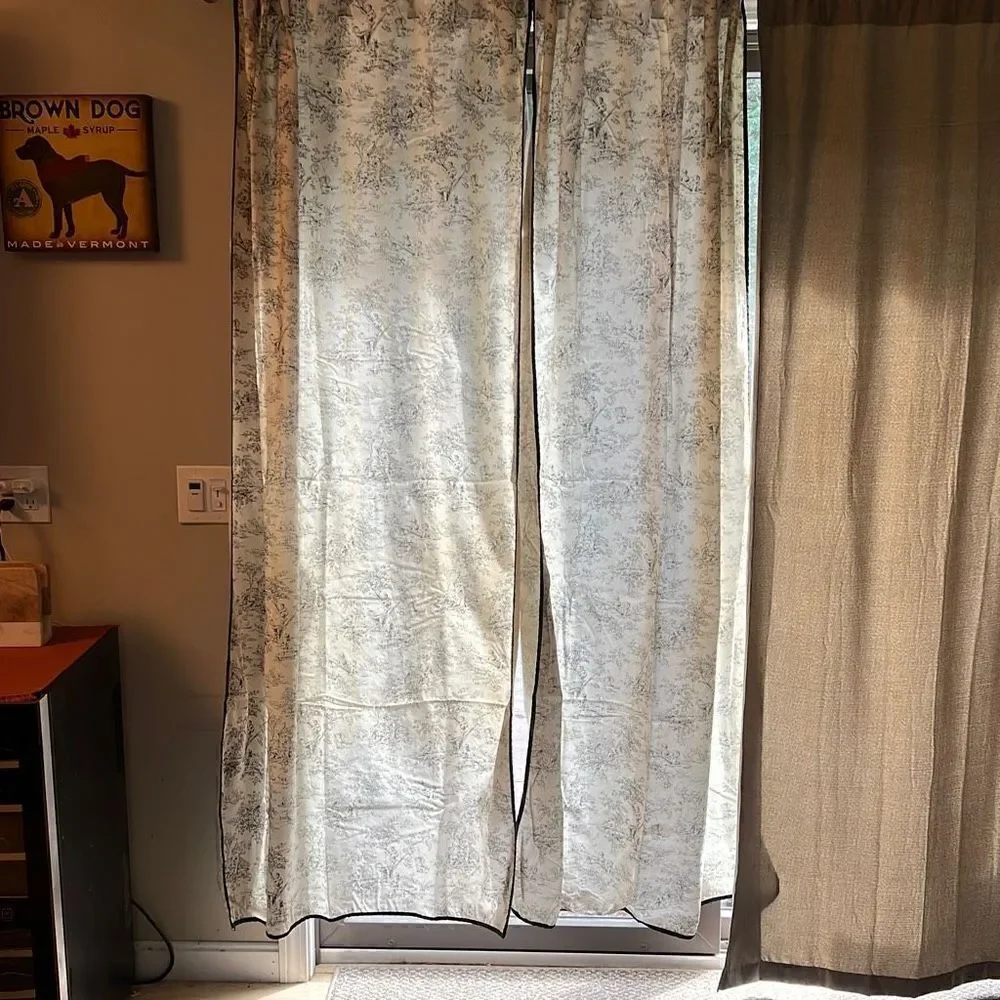 Bloom Craft Home Cotton 4 Piece Floral Curtain Panel Black White Size 41